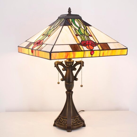 NEW! Tiffany Style Table Lamp Handmade Stained Glass Tulip Flower Mission Style - Picture 3 of 7